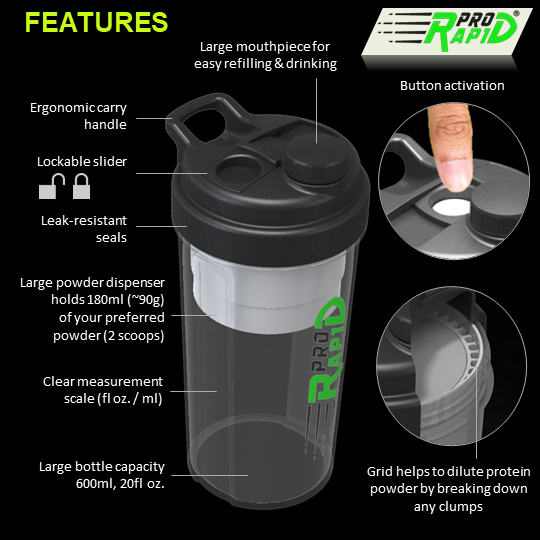 Pro-Rapid : The 2-in-1 Shaker Bottle